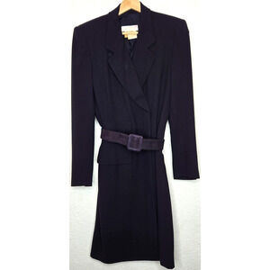 Vintage 90s Escada Blazer Dress Womens 34 Navy Wool Belted Old Money Career